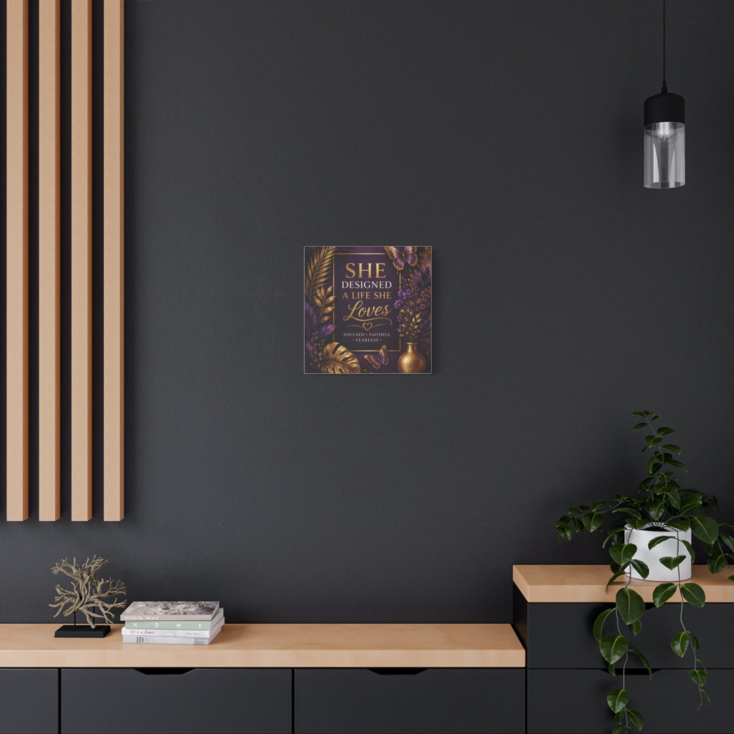 UCL She Designed a Life She Loves canvas | Motivational Wall Art, Purple Gold Butterfly