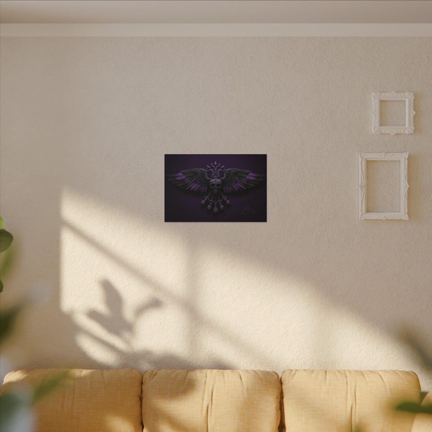 Mystical Purple Skull Wings Wall Art | Dark Fantasy Canvas | Gothic Spiritual Artwork