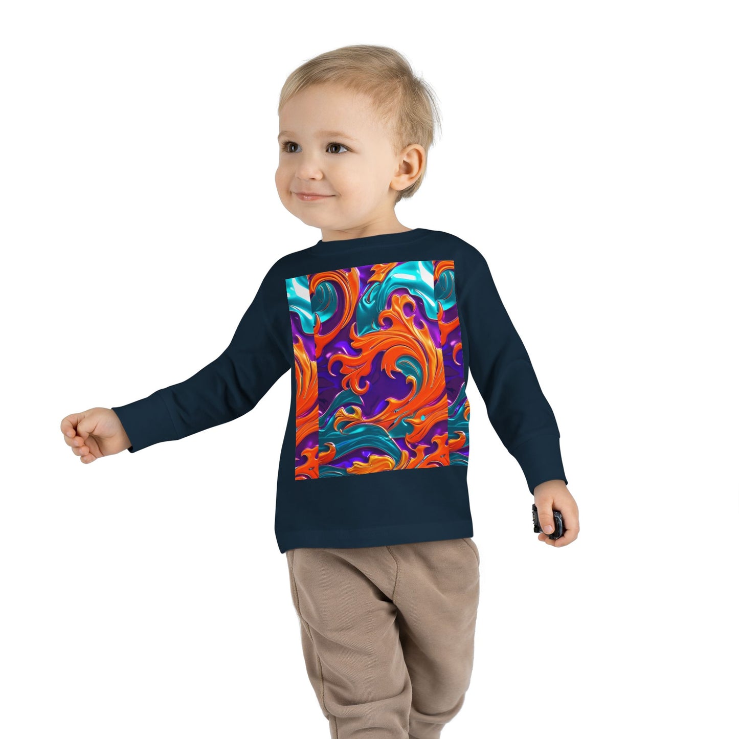 Vibrant Toddler Orange Royal Swirl  Kids Long Sleeve Tee