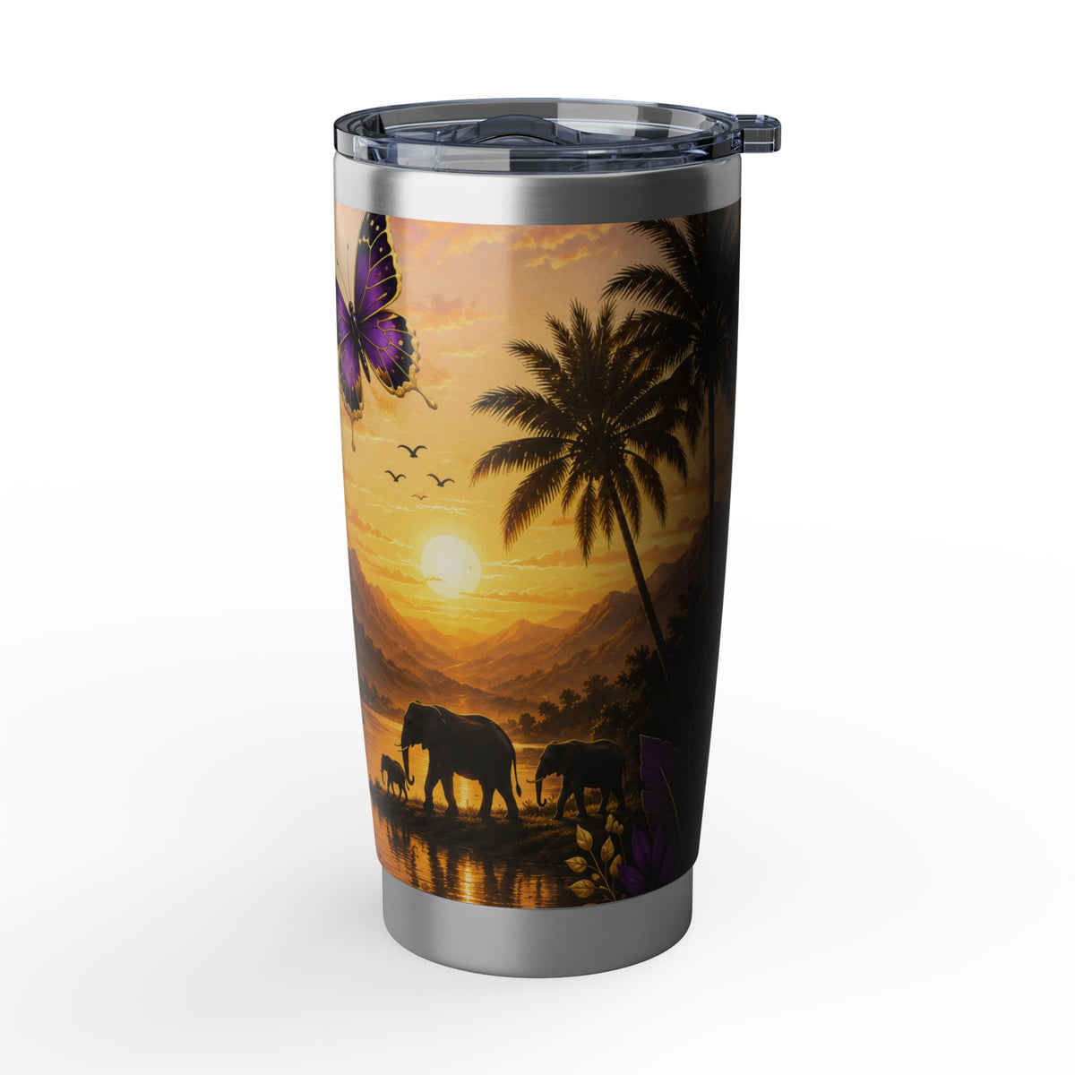 Faith Over Fear Tumbler | Butterfly Sunset Travel Mug